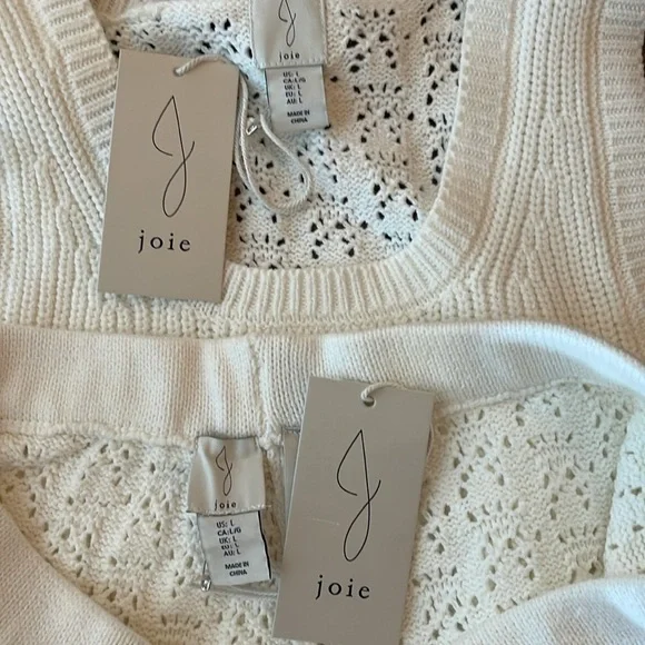 NWT Joie 2 Pc Set Crochet Wide Leg Pants And Tank Top SZ XS SZ L White - Picture 4 of 8
